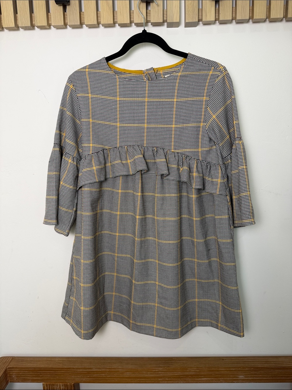 Zara girls Grey & Yellow Plaid Ruffle Tunic size 11/12